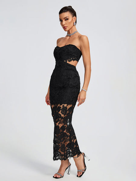 Lace Floral Cutout Bustier Maxi Dress