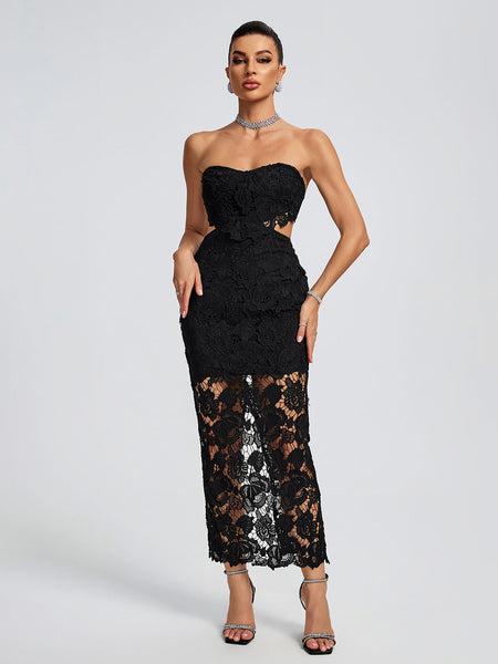 Lace Floral Cutout Bustier Maxi Dress