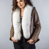 Taupe Merino Shearling Jacket with Arctic Fox Fur Collar-1