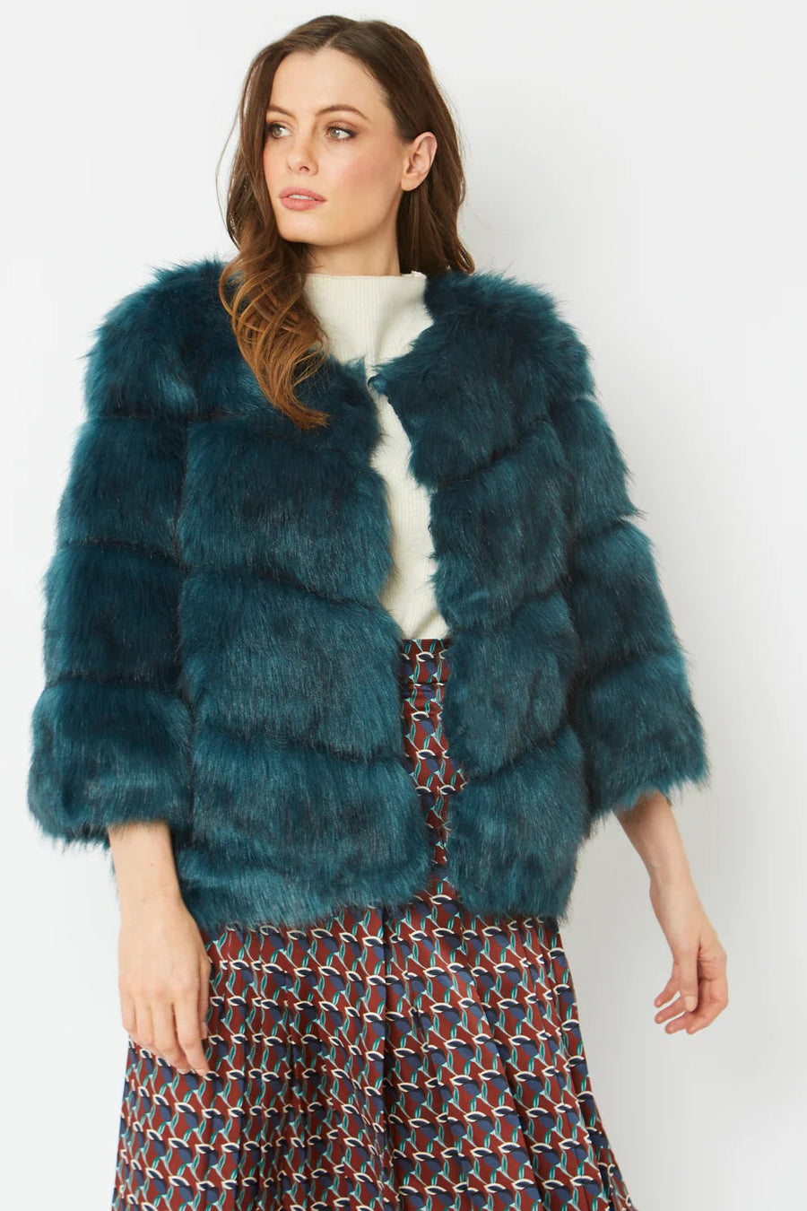 Oriane Beaumont — Teal Faux Fur Ella Coat, alternate view 2