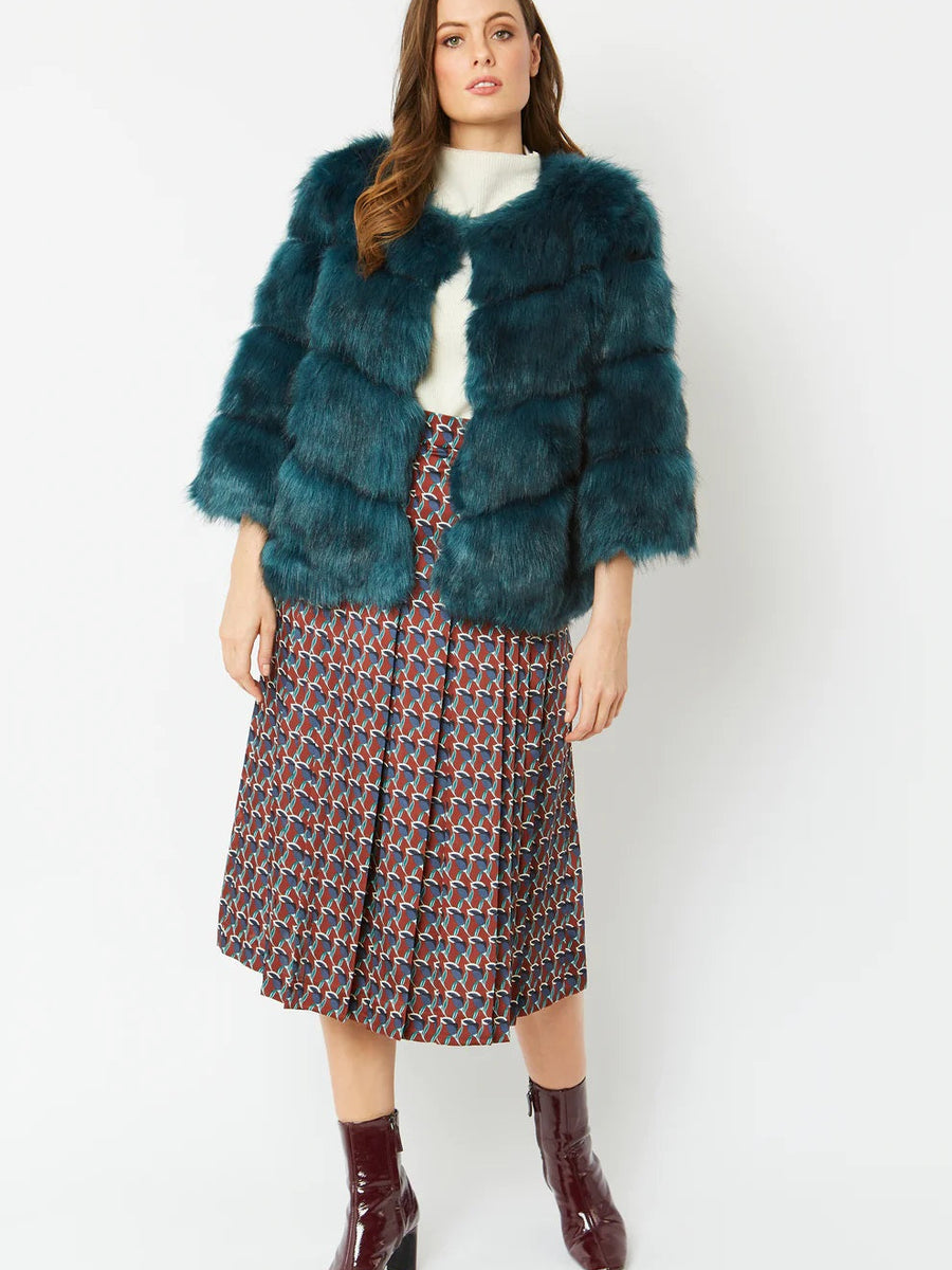 Teal Faux Fur Ella Coat-2
