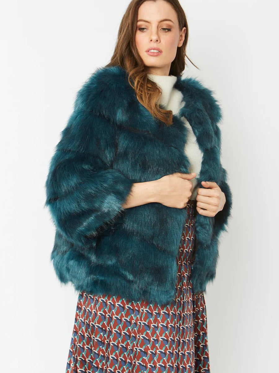 Teal Faux Fur Ella Coat-0