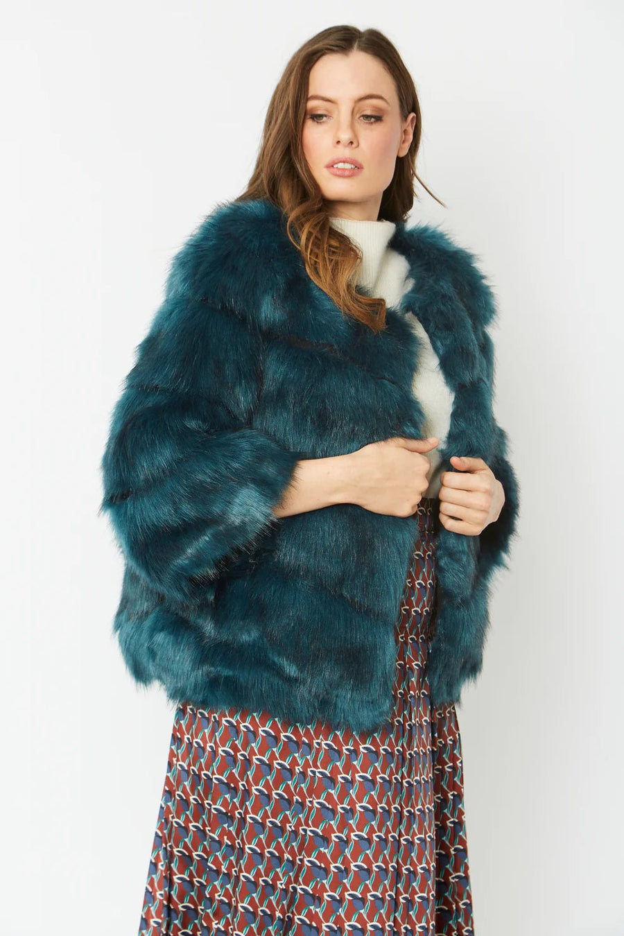 Oriane Beaumont — Teal Faux Fur Ella Coat