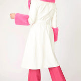 White Pink Faux Leather Trench Coat with Faux Fur Collar and Cuffs-3