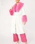 White Pink Faux Leather Trench Coat with Faux Fur Collar and Cuffs-0