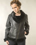 Black Shearling Leather Biker Jacket with Merino Fur-0
