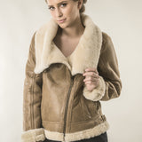 Light Brown Shearling Leather Biker Jacket with Merino Fur-0
