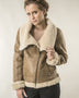 Light Brown Shearling Leather Biker Jacket with Merino Fur-0