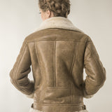 Light Brown Shearling Leather Biker Jacket with Merino Fur-2