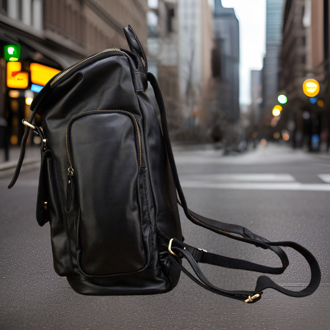 Wyatt™ — Exquisite Leather Backpack Black Men's Statement Handbag, alternate view 5