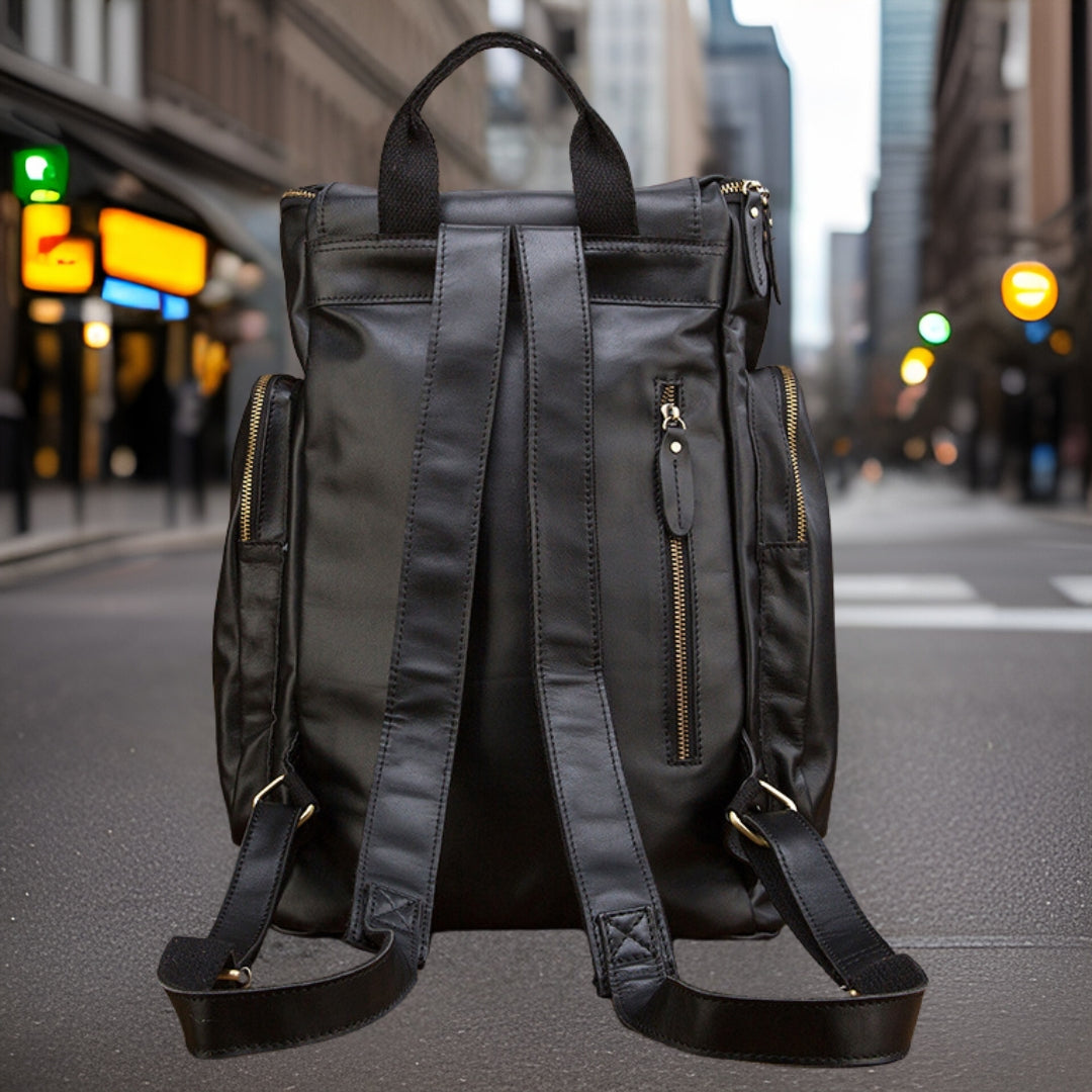 Wyatt™ — Exquisite Leather Backpack Black Men's Statement Handbag, alternate view 4