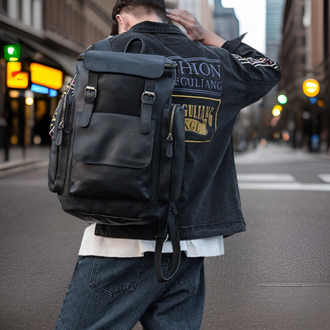 Wyatt™ — Exquisite Leather Backpack Black Men's Statement Handbag