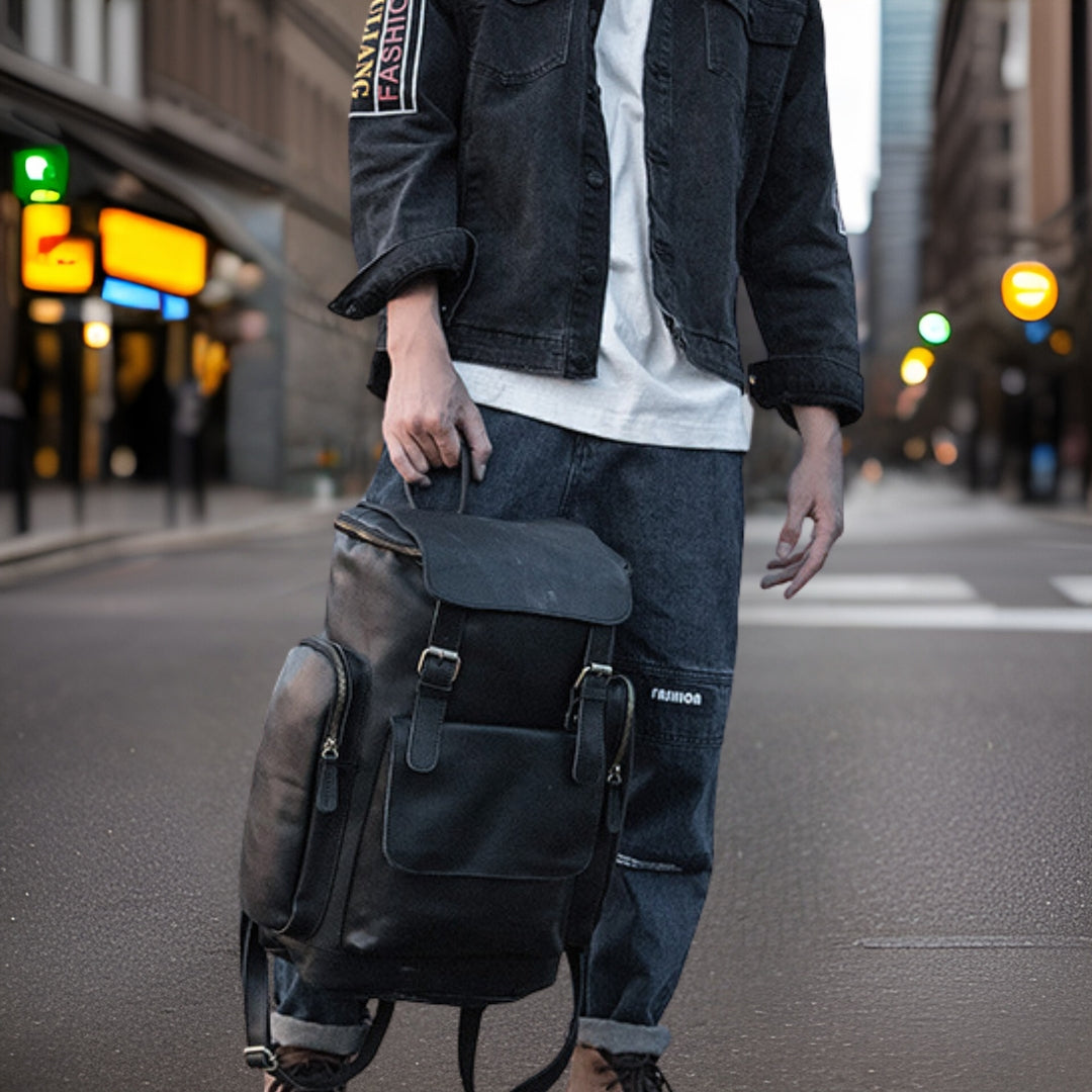 Wyatt™ — Exquisite Leather Backpack Black Men's Statement Handbag, alternate view 2