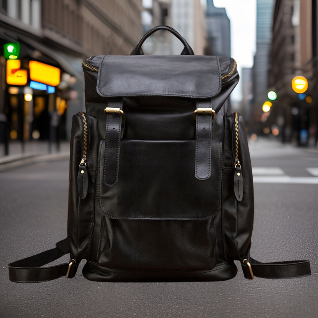 Wyatt™ — Exquisite Leather Backpack Black Men's Statement Handbag, alternate view 3