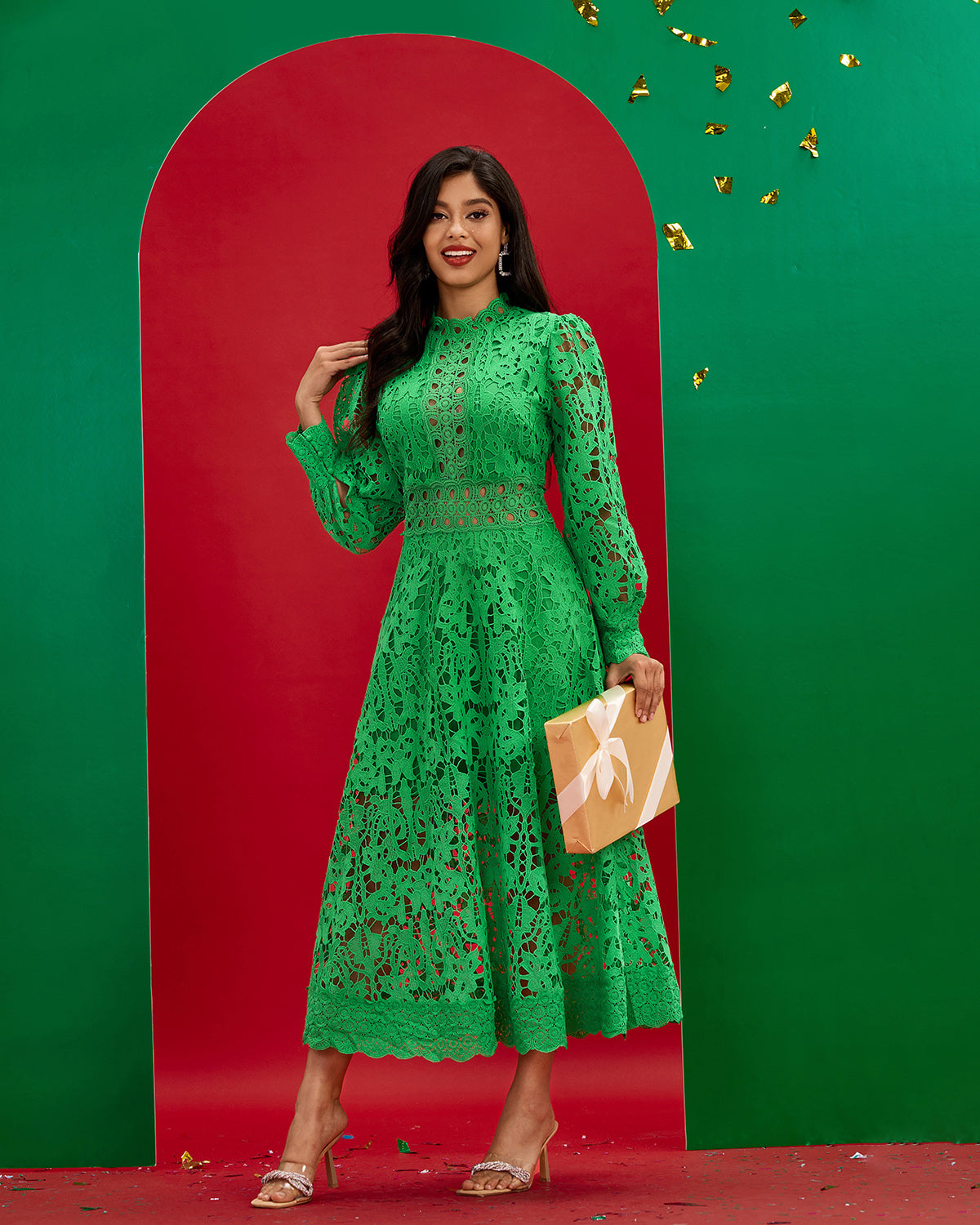 Lior Vallière — Vintage Green Lace Long Dress, alternate view 3