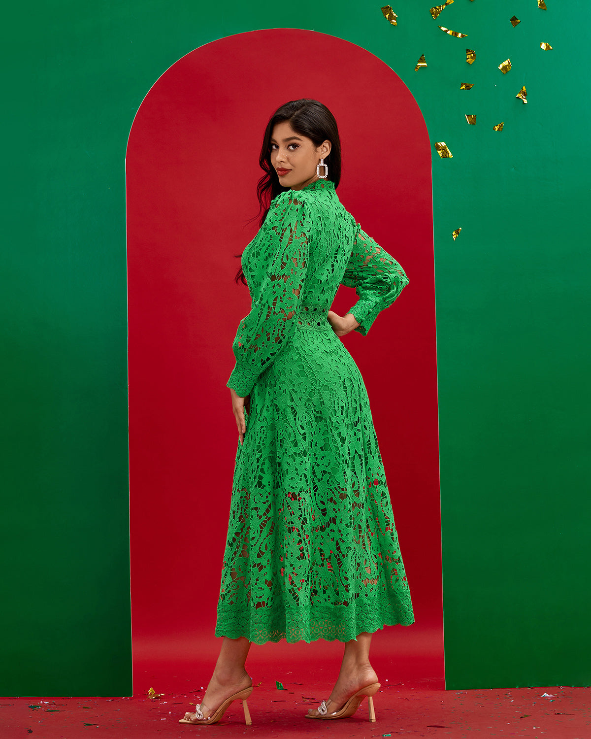 Lior Vallière — Vintage Green Lace Long Dress, alternate view 4