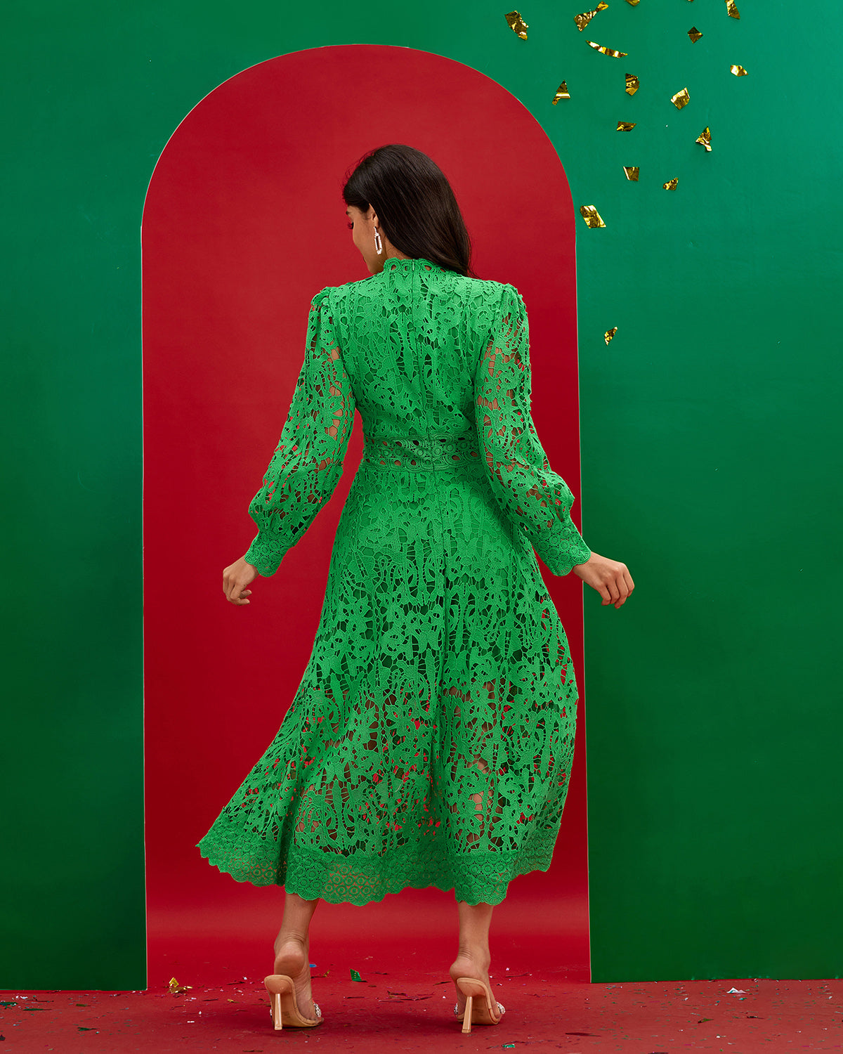 Vintage Green Lace Long Dress