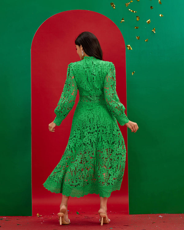 Vintage Green Lace Long Dress