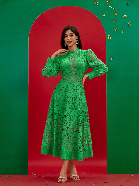 Vintage Green Lace Long Dress