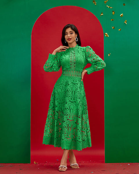 Vintage Green Lace Long Dress