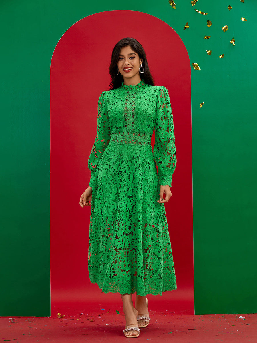 Vintage Green Lace Long Dress