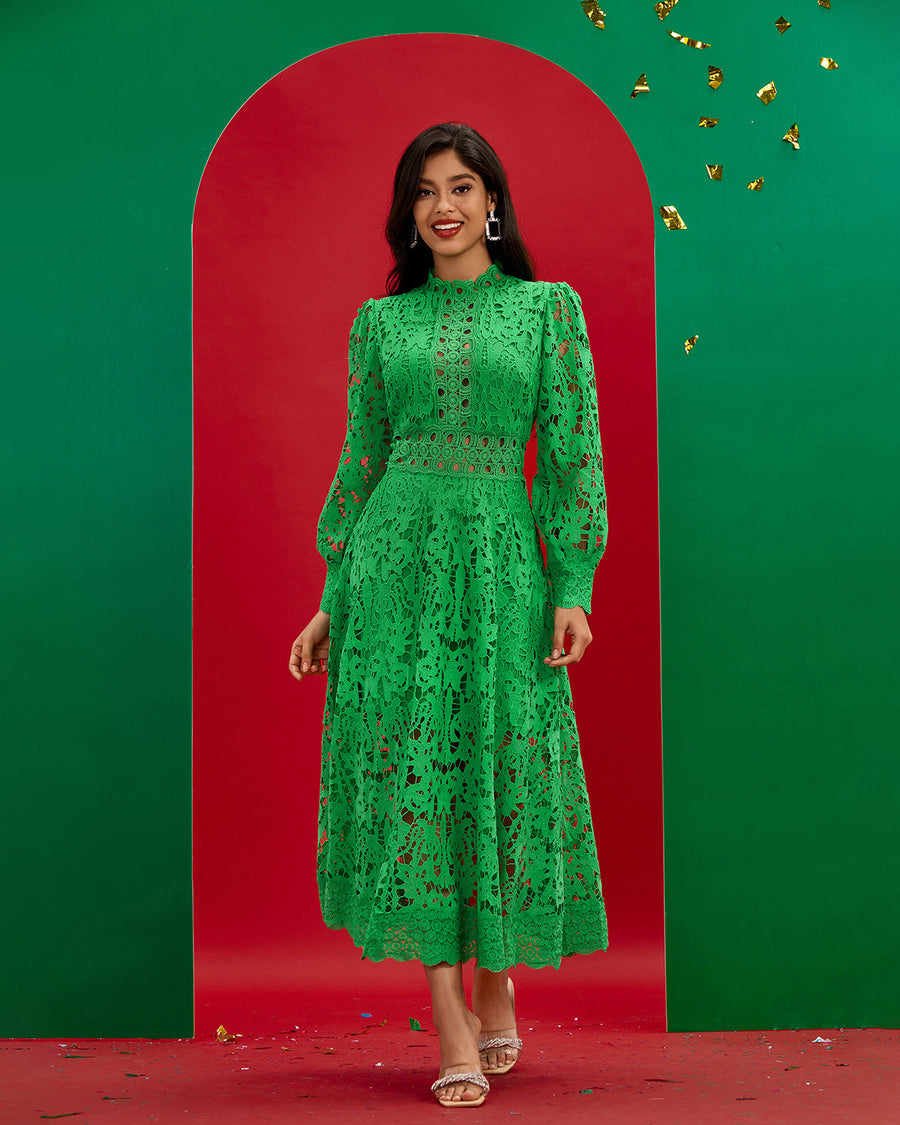 Lior Vallière — Vintage Green Lace Long Dress