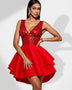 Elegant V-Neck Tiered Hem Dress with Sparkling Sequins