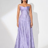 Purple Jacquard Strap Flared Dress - Opulent Empire