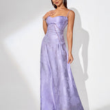 Purple Jacquard Strap Flared Dress - Opulent Empire