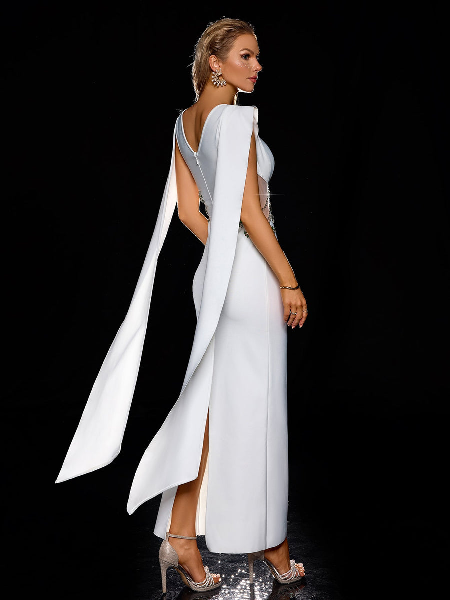 Weißes Maxi-Kleid aus Mesh mit Cut-Outs