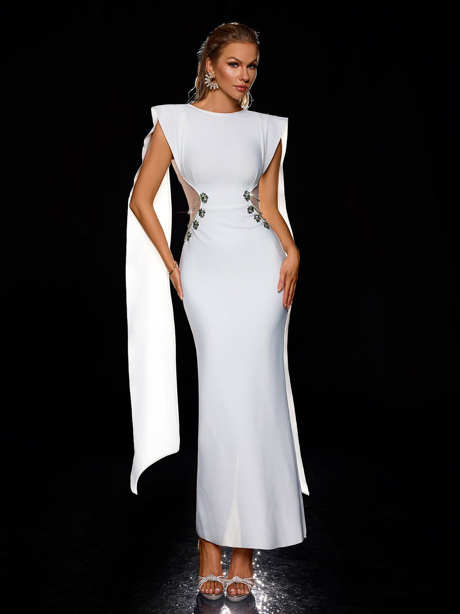 Weißes Maxi-Kleid aus Mesh mit Cut-Outs