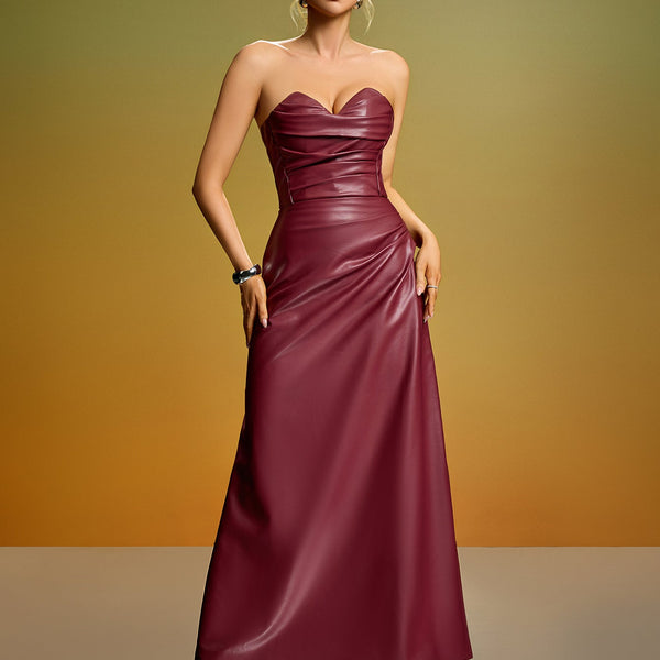 Strapless Corset PU Leather Maxi Dress