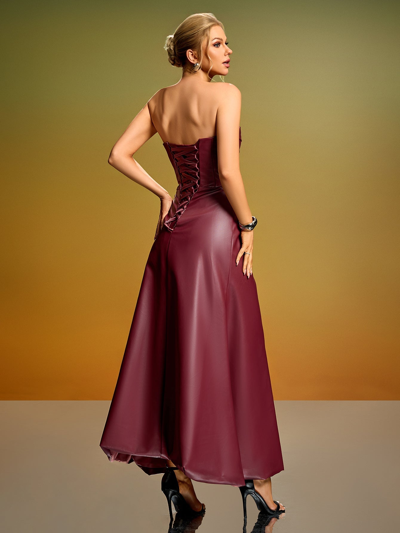 Lucienne Fontaine — Strapless Corset PU Leather Maxi Dress, alternate view 4