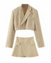 New fashionable casual diagonal button short blazer + high waist pocket skirt suit