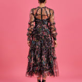 Bishop Sleeve Floral Tulle Ruffle Dress - Opulent Empire