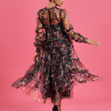 Bishop Sleeve Floral Tulle Ruffle Dress - Opulent Empire