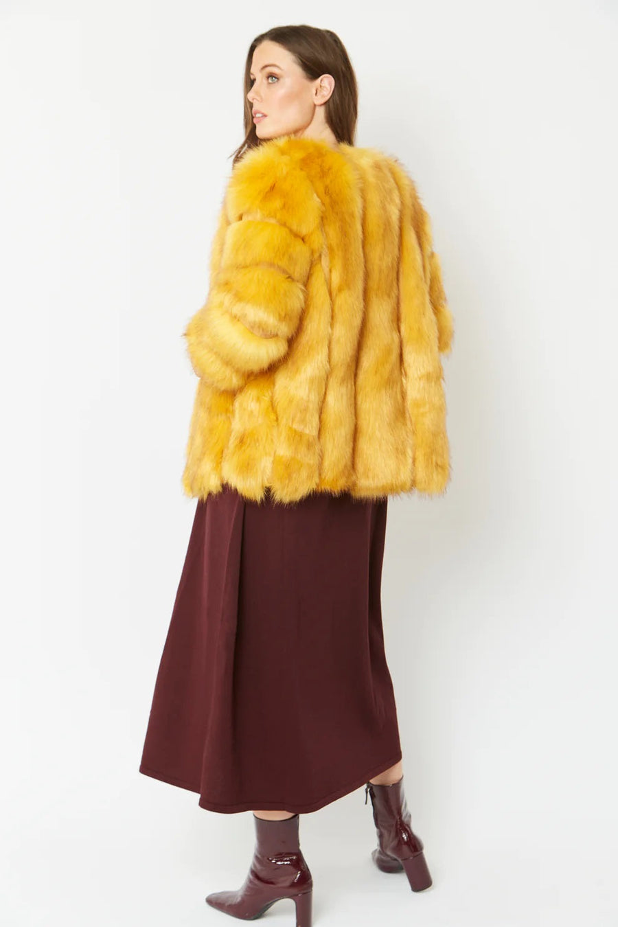 Oriane — Yellow Faux Fur Coat, alternate view 2