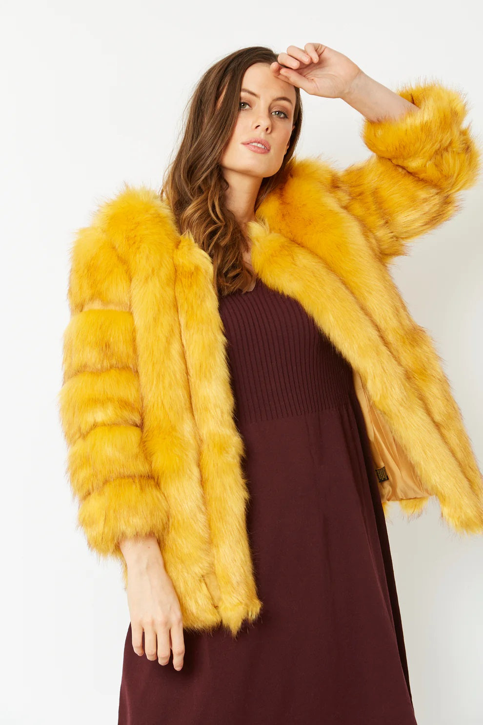Oriane — Yellow Faux Fur Coat, alternate view 3