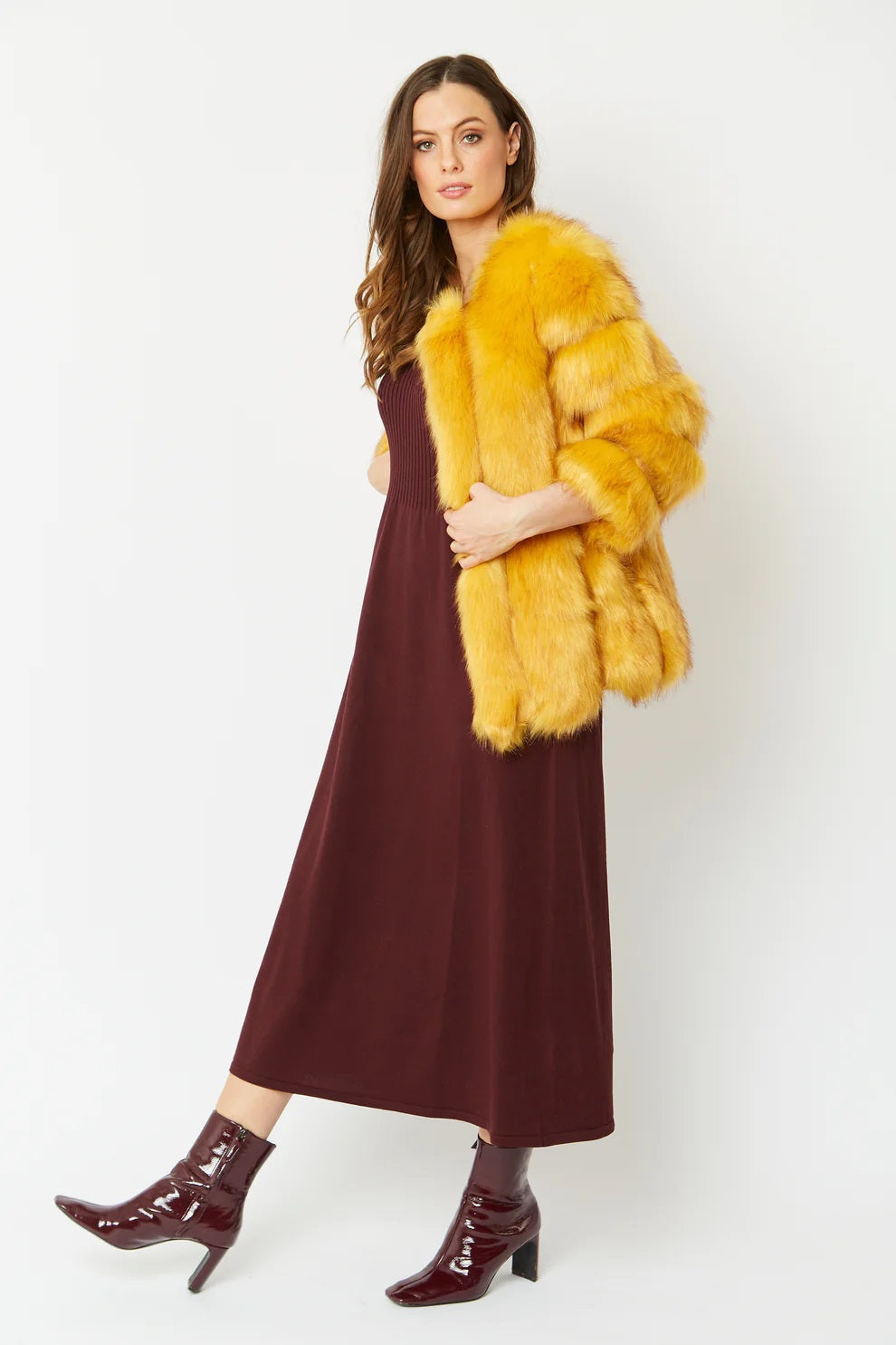 Oriane — Yellow Faux Fur Coat, alternate view 4