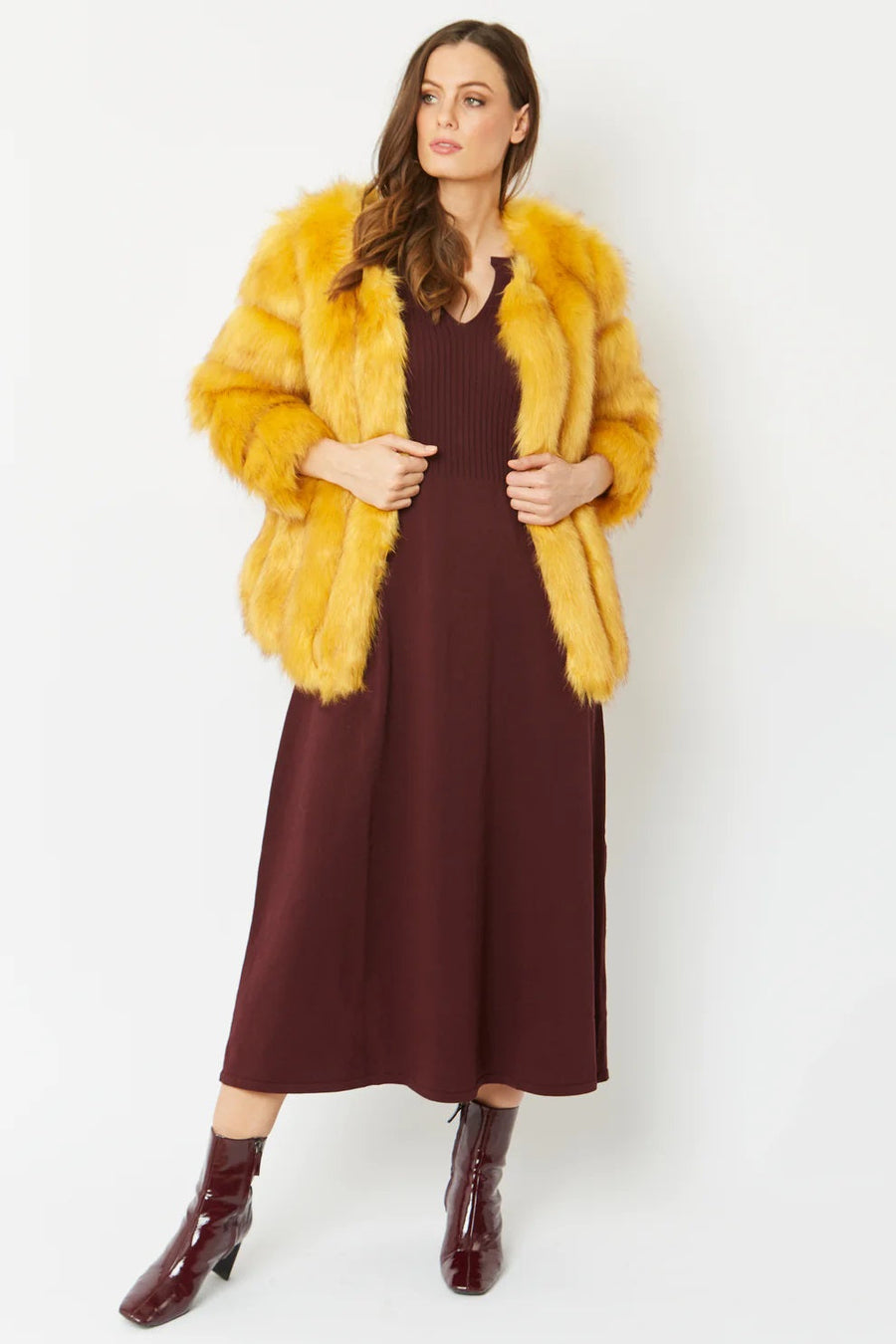 Oriane — Yellow Faux Fur Coat
