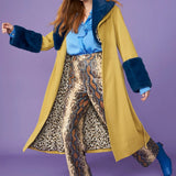 Yellow Faux Leather Trench Coat with Faux Fur Collar and Cuffs-1