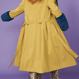 Yellow Faux Leather Trench Coat with Faux Fur Collar and Cuffs-3
