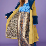 Yellow Faux Leather Trench Coat with Faux Fur Collar and Cuffs-0