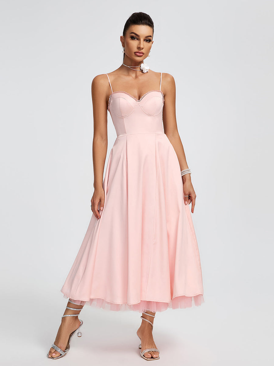 Medium-Length Pink Ballerina Dress with Open Back for Sophisticated Elegance