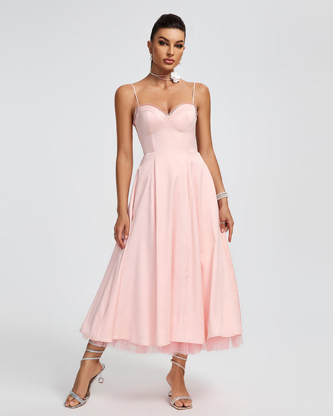 Medium-Length Pink Ballerina Dress with Open Back for Sophisticated Elegance