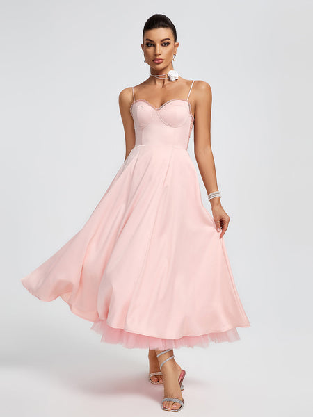 Medium-Length Pink Ballerina Dress with Open Back for Sophisticated Elegance