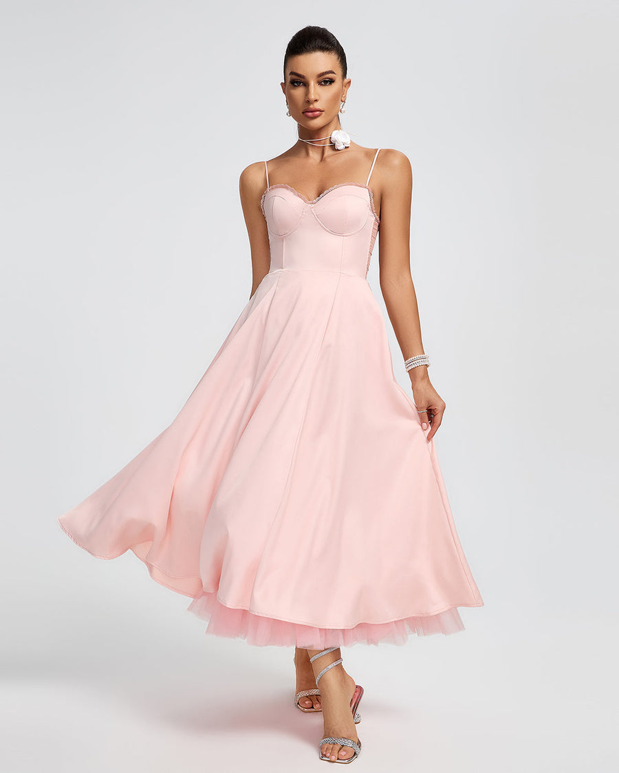 Hollis Lefèvre — Medium-Length Pink Ballerina Dress with Open Back for Sophisticated Elegance
