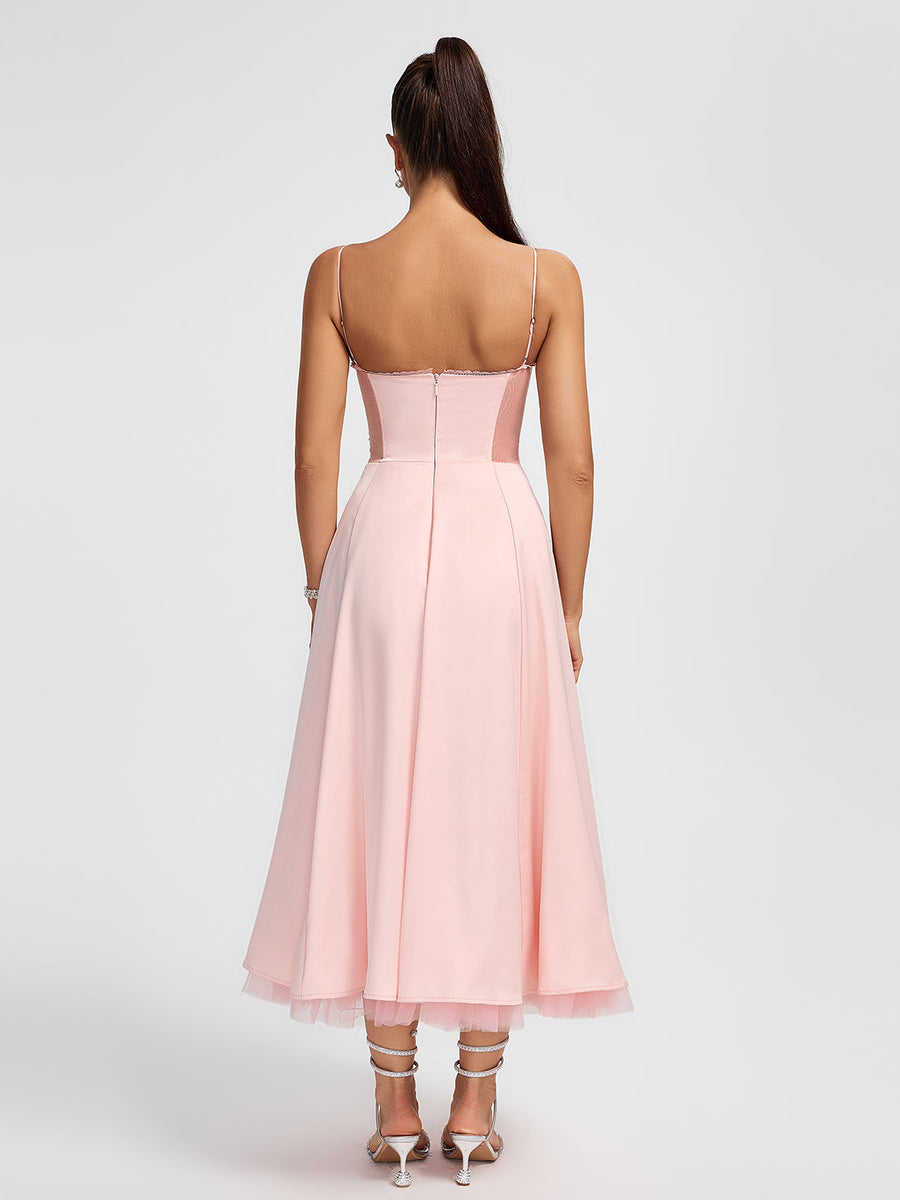 Medium-Length Pink Ballerina Dress with Open Back for Sophisticated Elegance
