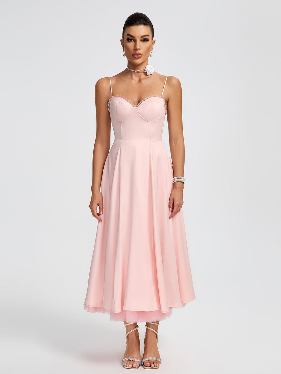 Medium-Length Pink Ballerina Dress with Open Back for Sophisticated Elegance