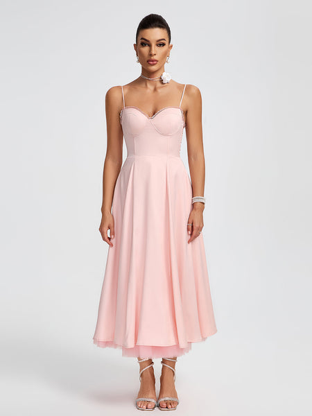Medium-Length Pink Ballerina Dress with Open Back for Sophisticated Elegance